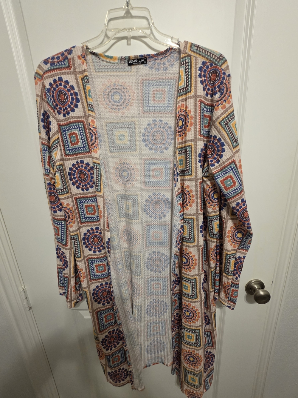 HEIMISH USA Multicolor Knit Cardigan with Blue, Orange, Yellow & Cream Accents